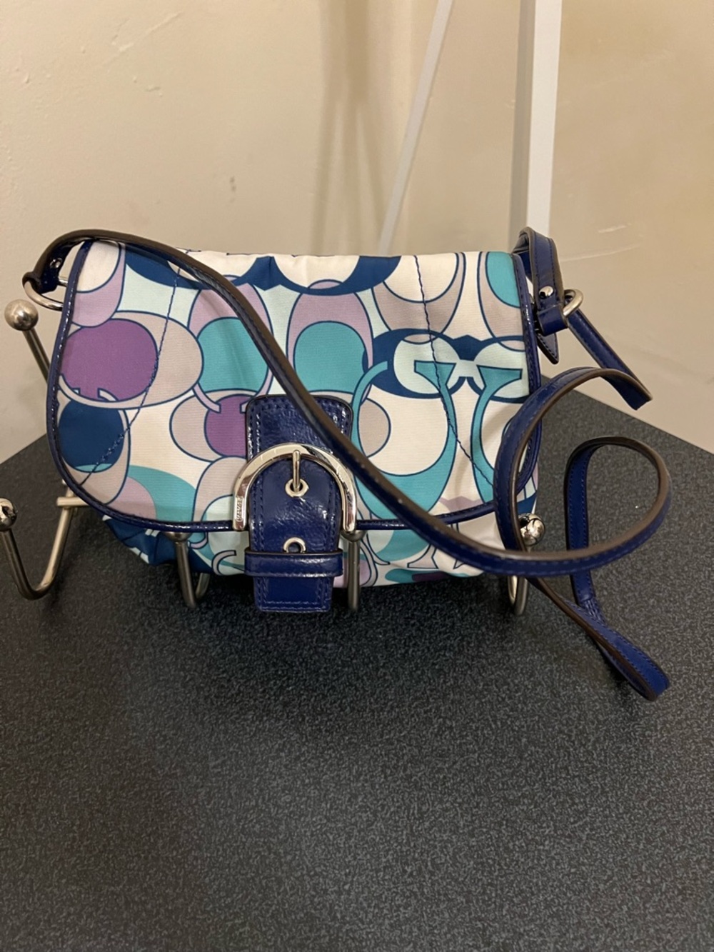 Coach Blue Purple Multi Signature Saddle Crossbody Bag